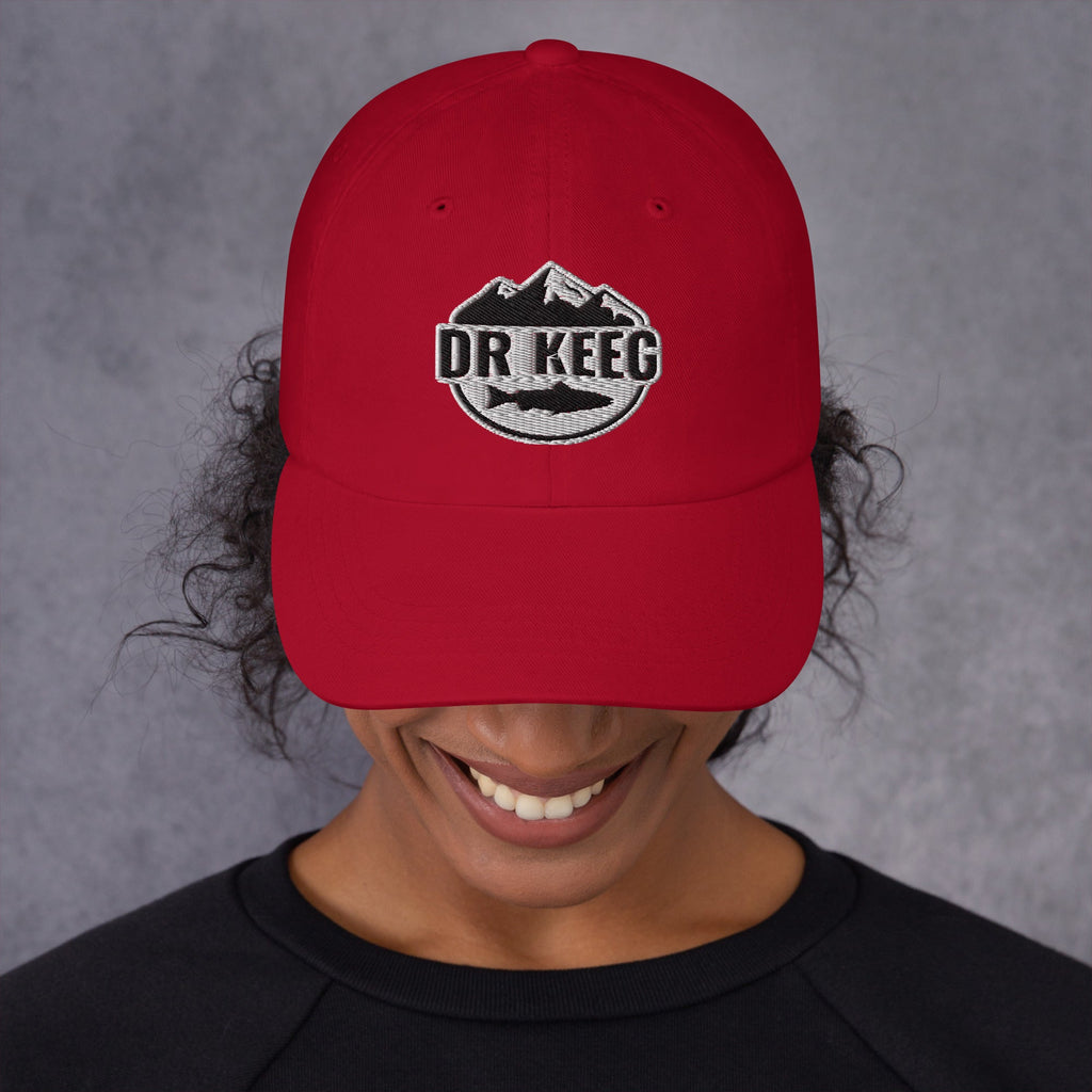 Dr Keeg baseball cap in cranberry, front view
