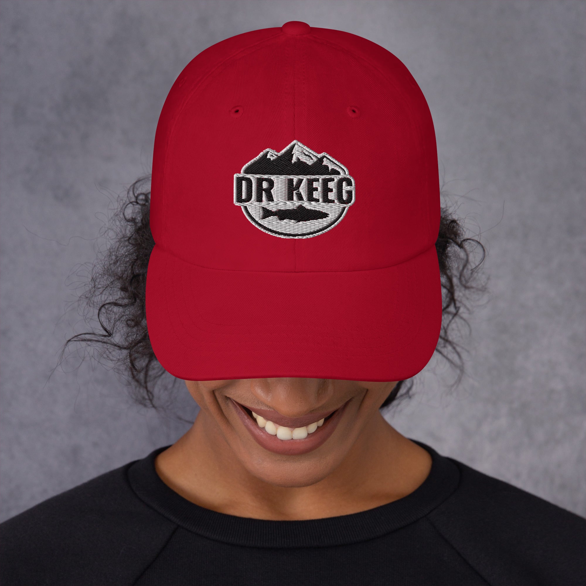 Dr Keeg baseball cap in cranberry, front view