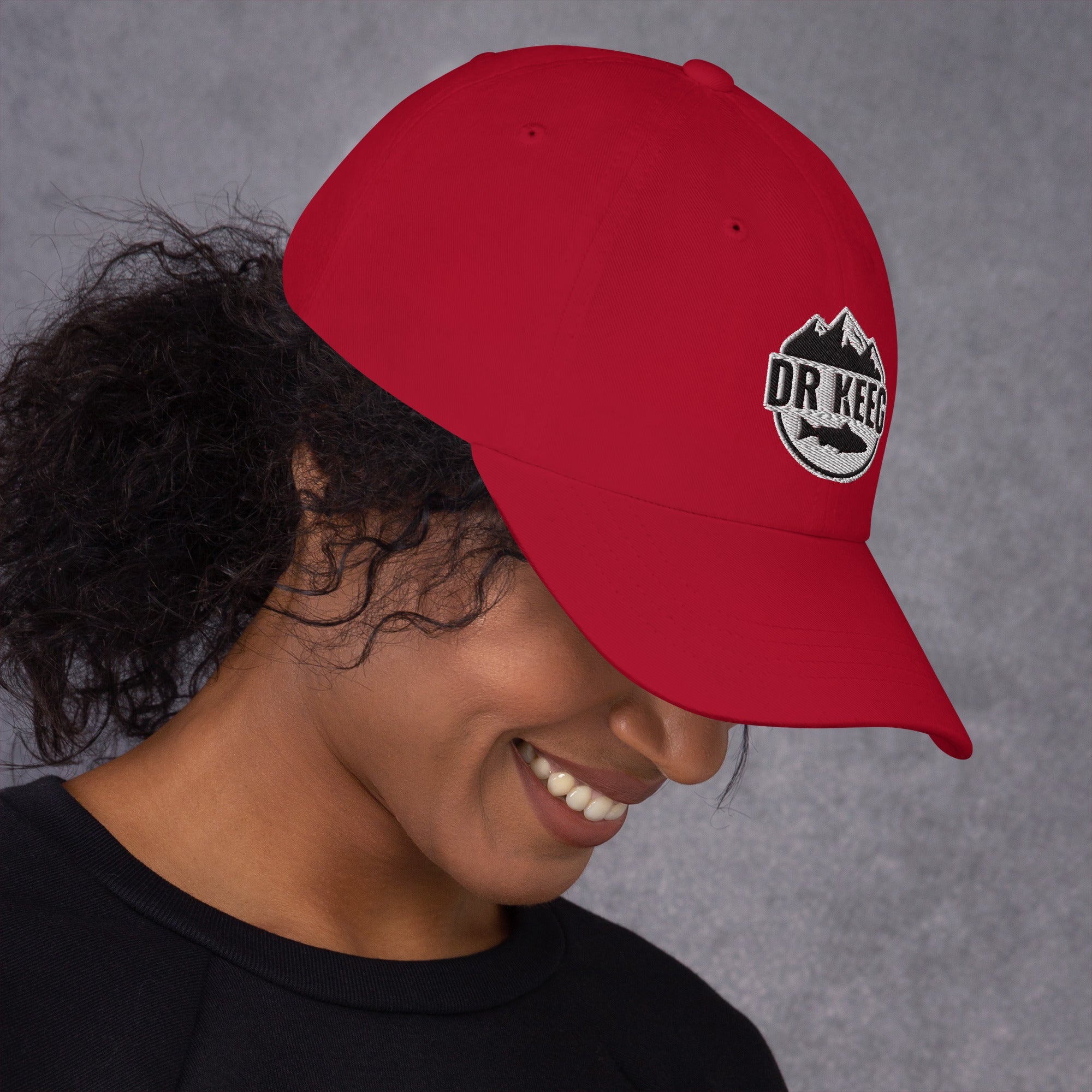 Dr Keeg baseball cap in cranberry, right side view