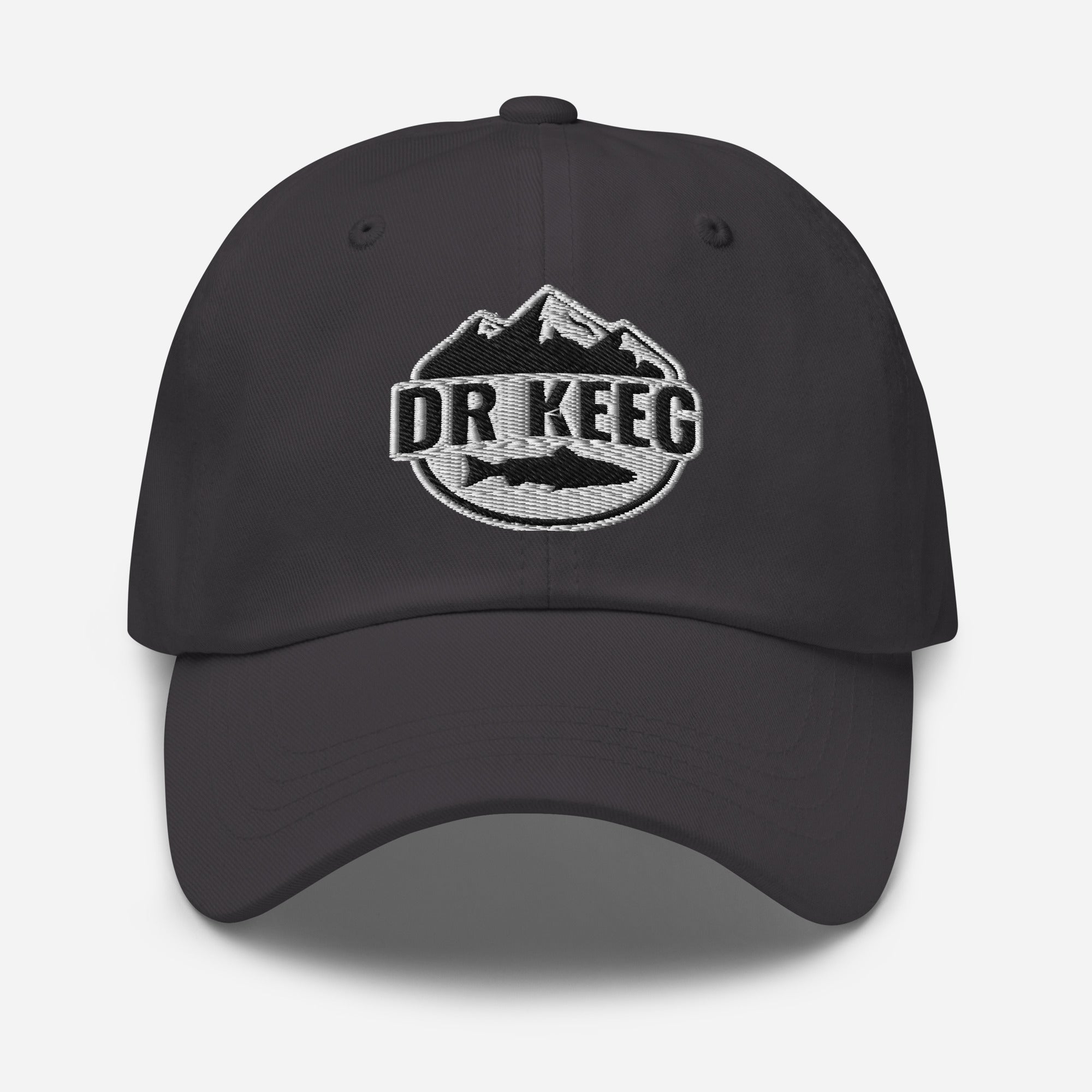 Dr Keeg baseball cap in dark grey, front view