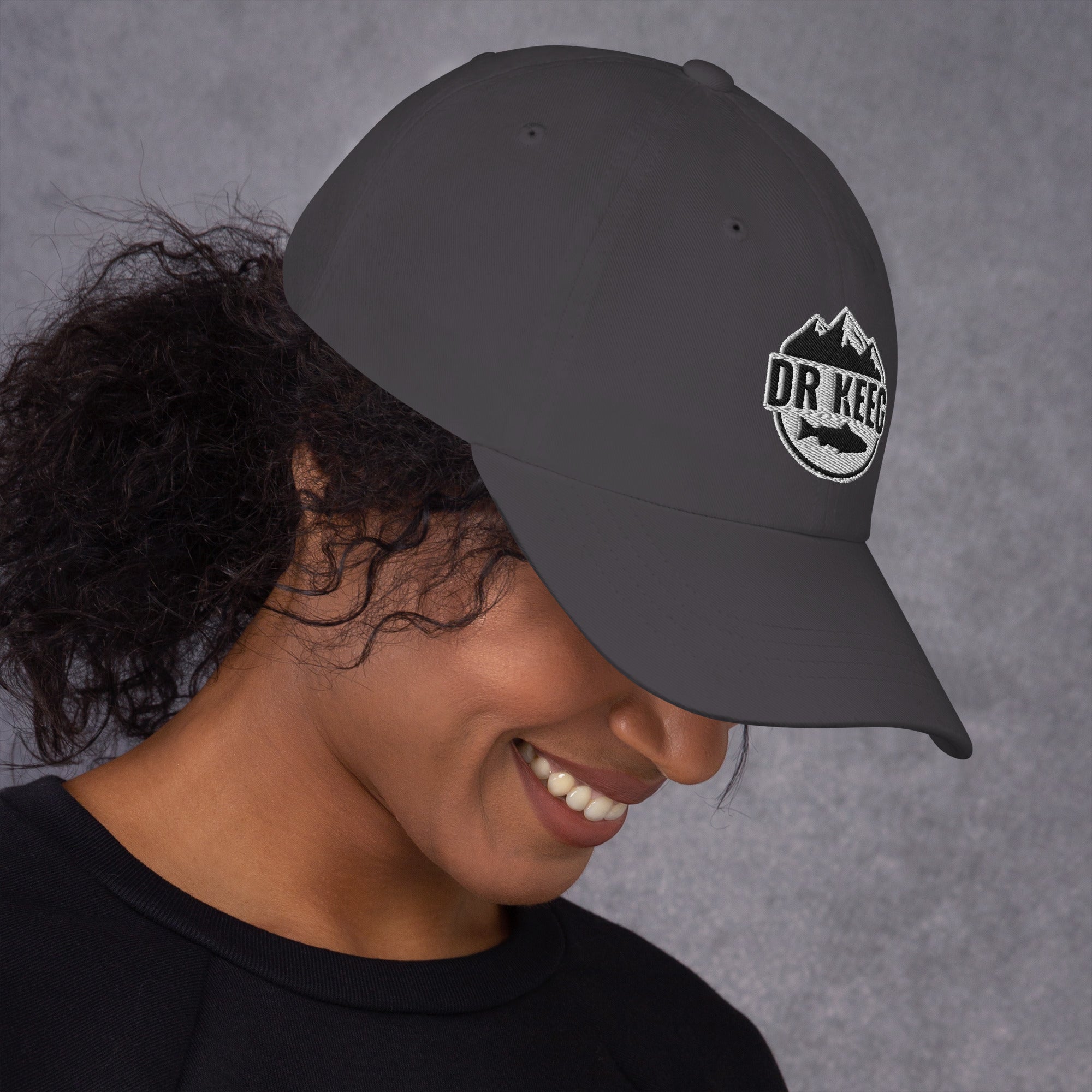 Dr Keeg baseball cap in dark grey, right side view