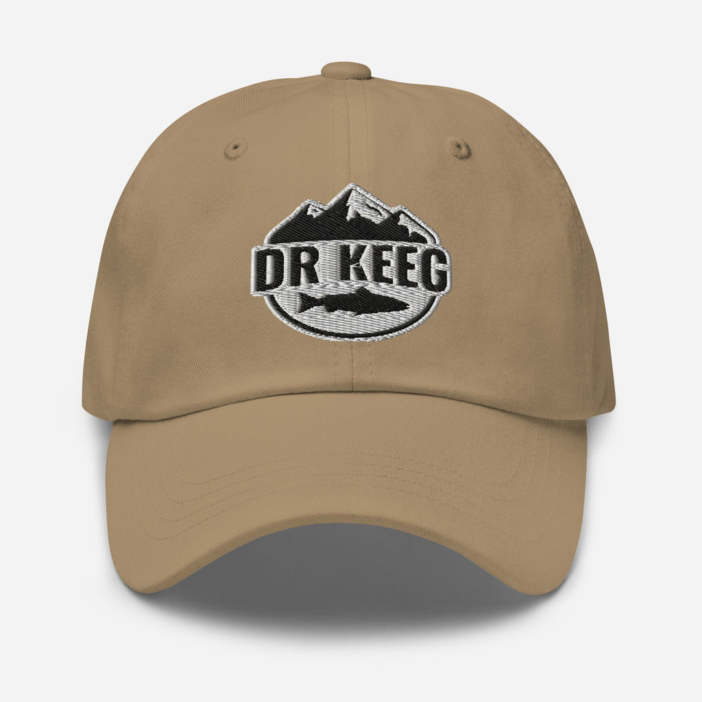 Dr Keeg baseball cap in khaki, front view alternate angle