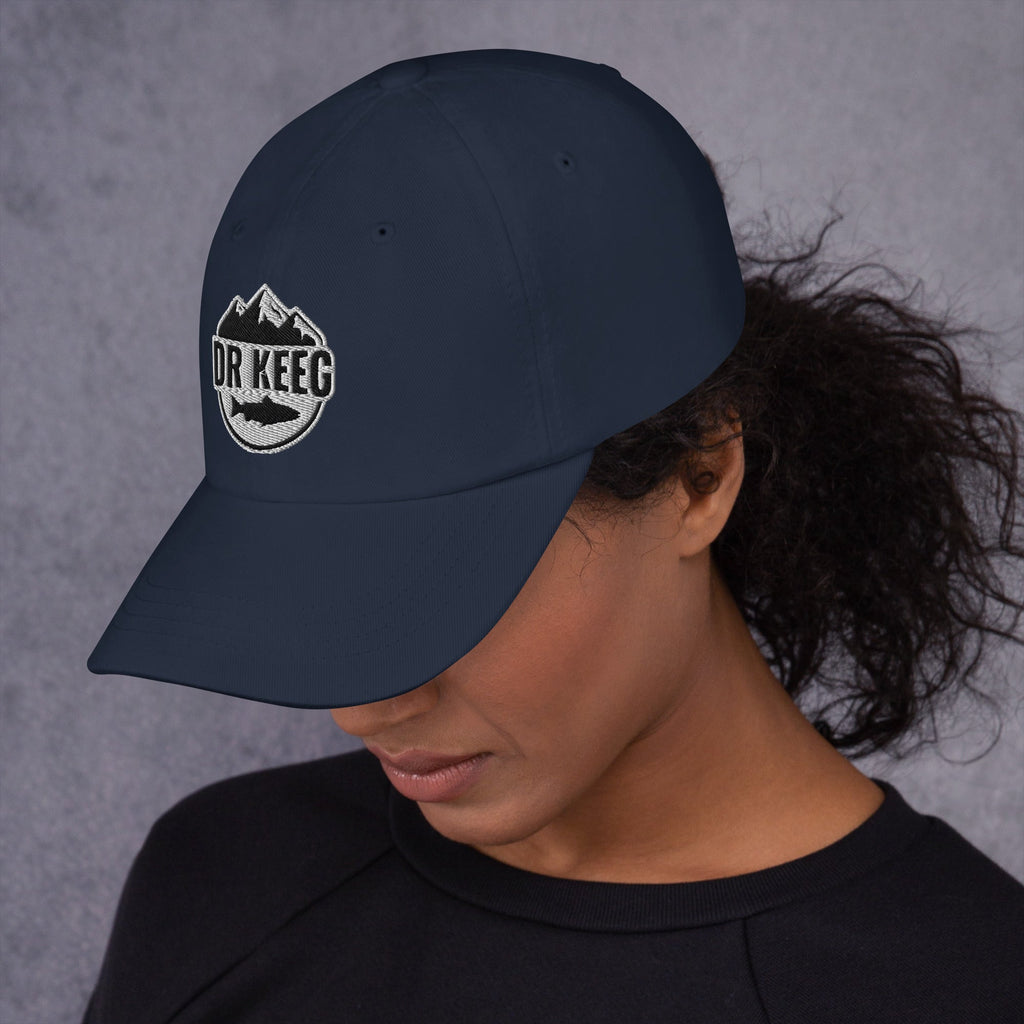 Dr Keeg baseball cap in navy, left side view