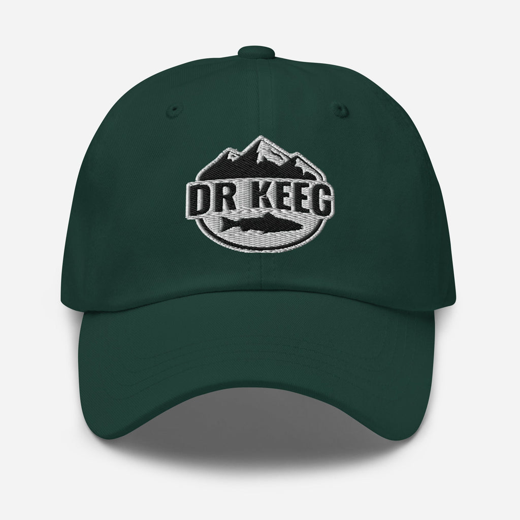 Dr Keeg baseball cap in spruce, front view detail