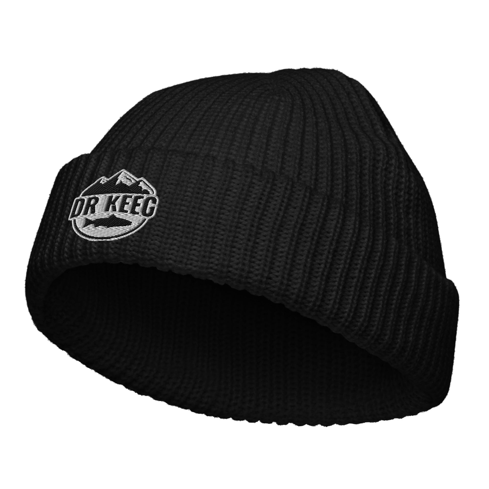 Dr Keeg fisherman beanie in black, front view