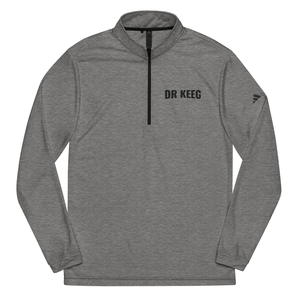 Dr Keeg performance quarter zip pullover in black heather, front view