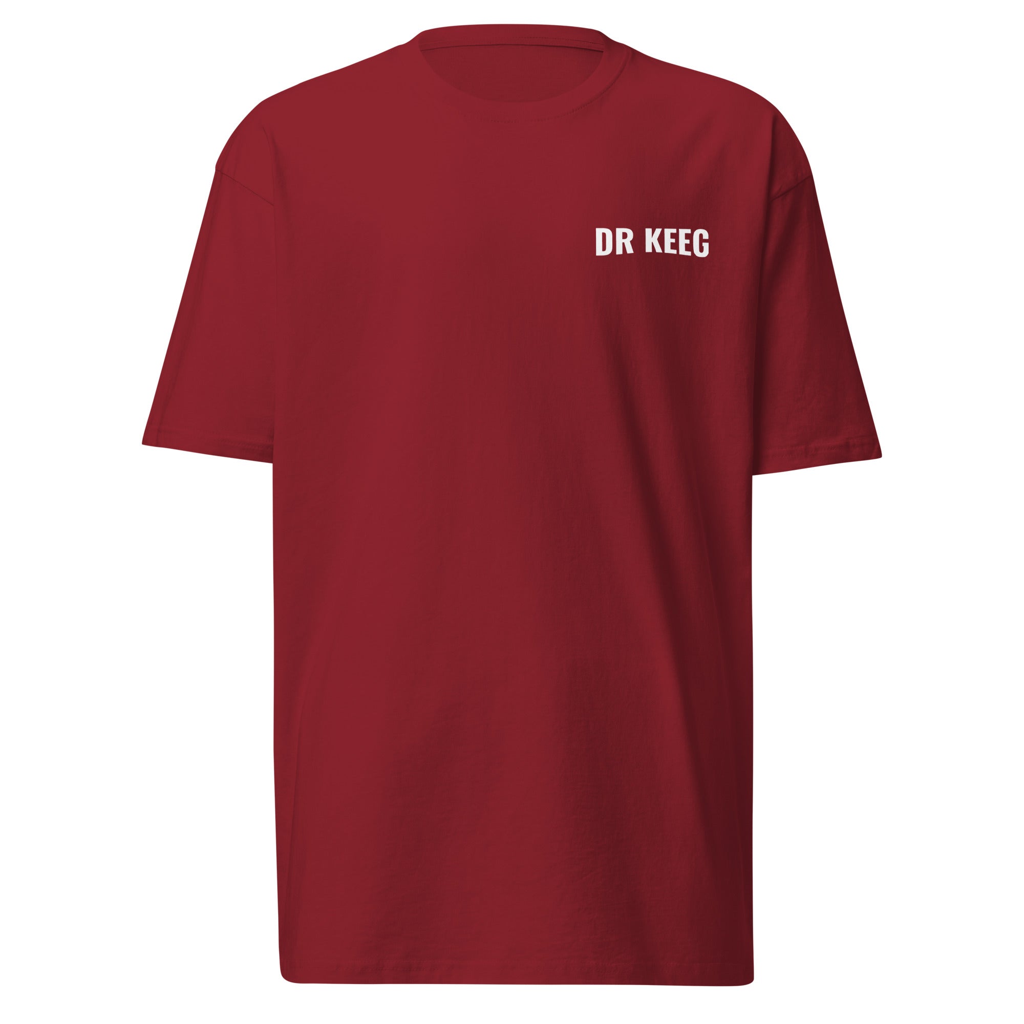Dr Keeg heavyweight tee in brick red, front view