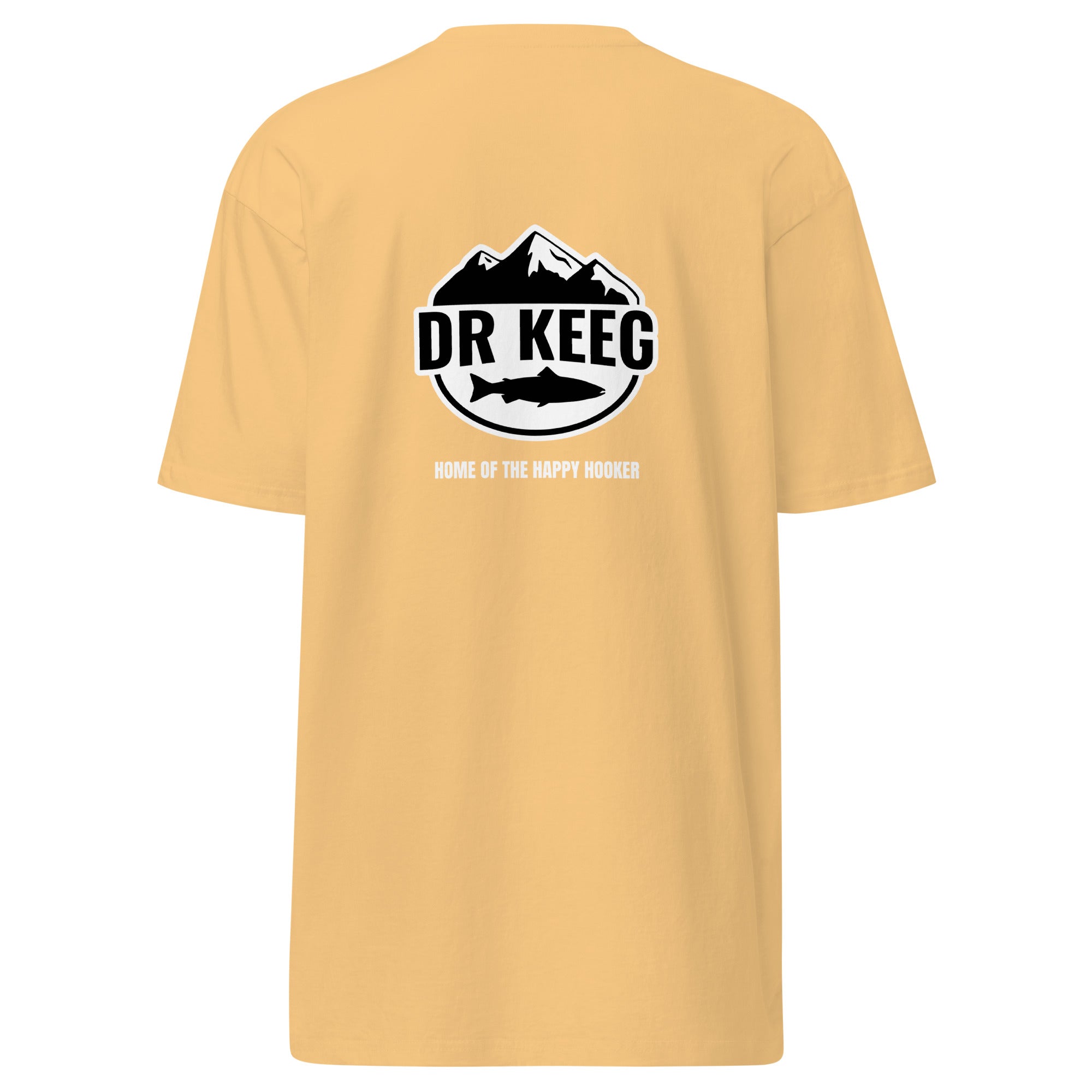 Dr Keeg heavyweight tee in vintage gold, back view
