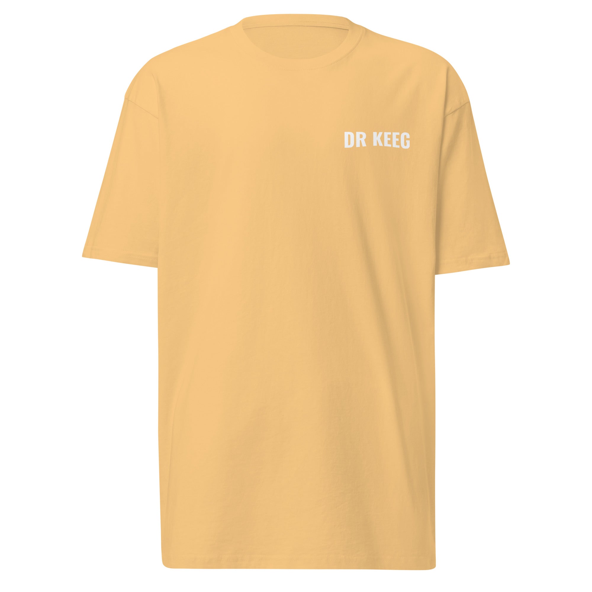 Dr Keeg heavyweight tee in vintage gold, front view