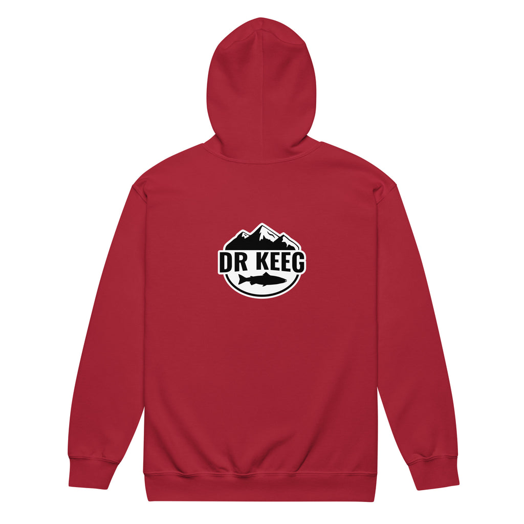 Dr Keeg Premium Zip Hoodie in cardinal red, back view
