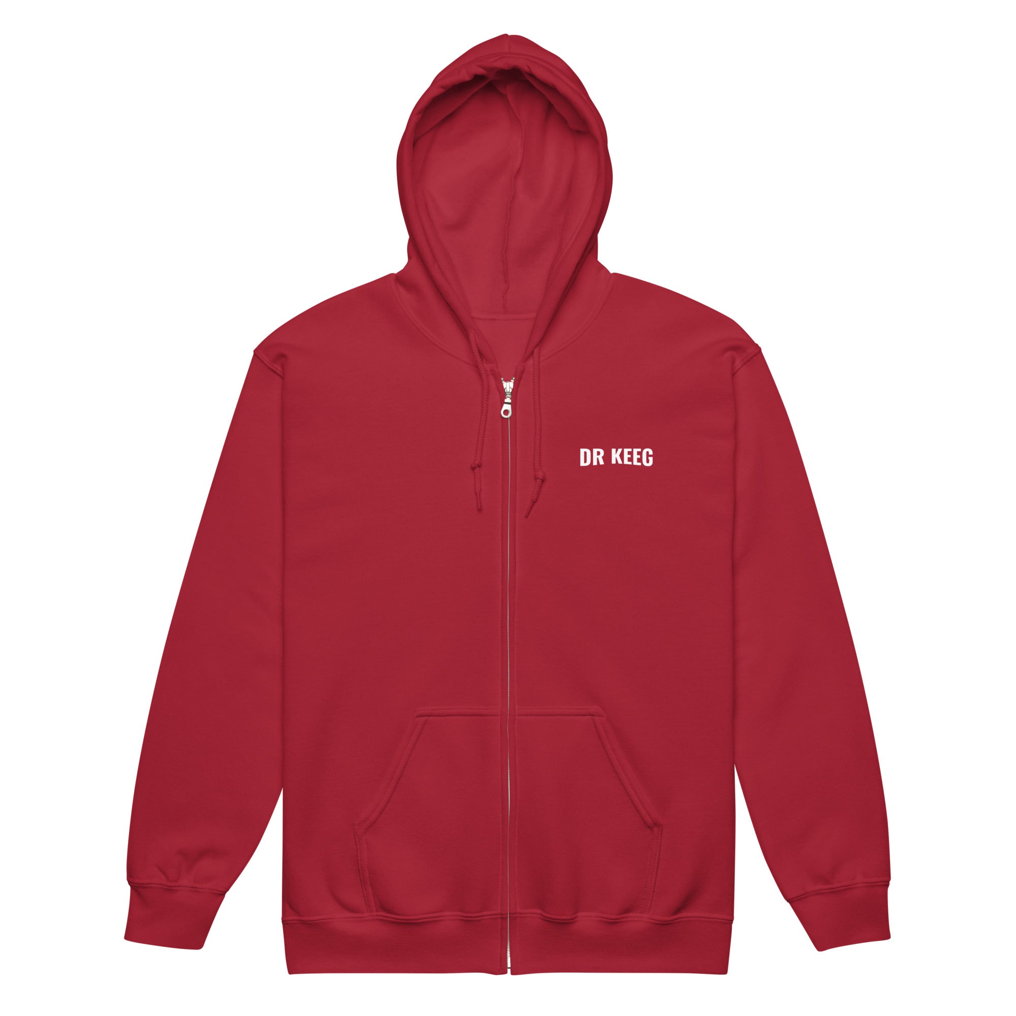 Dr Keeg Premium Zip Hoodie in cardinal red, front view