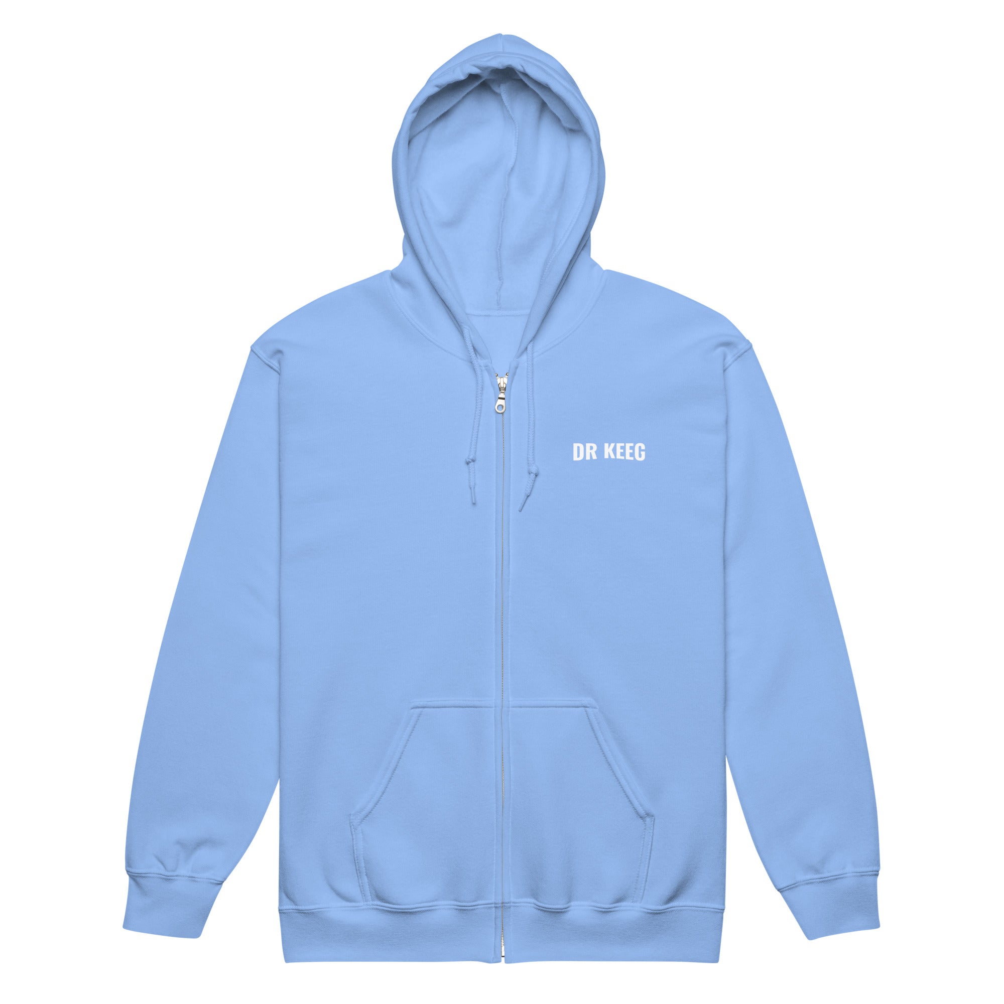 Dr Keeg Premium Zip Hoodie in Carolina blue, front view