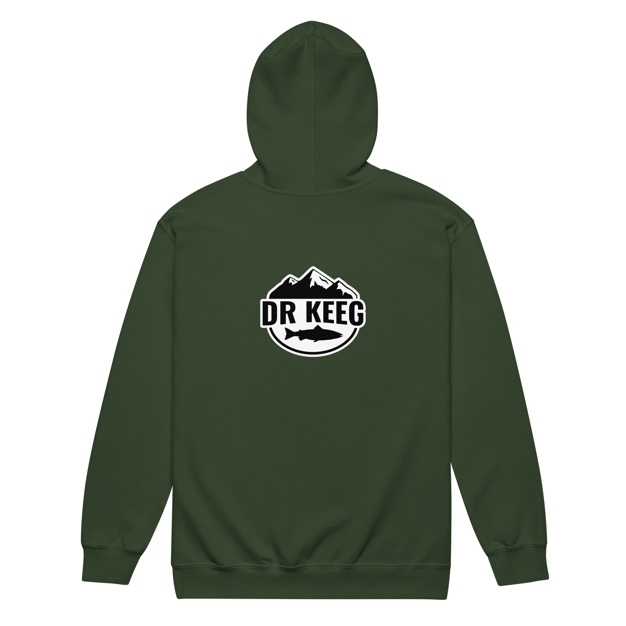 Dr Keeg Premium Zip Hoodie in forest green, back view
