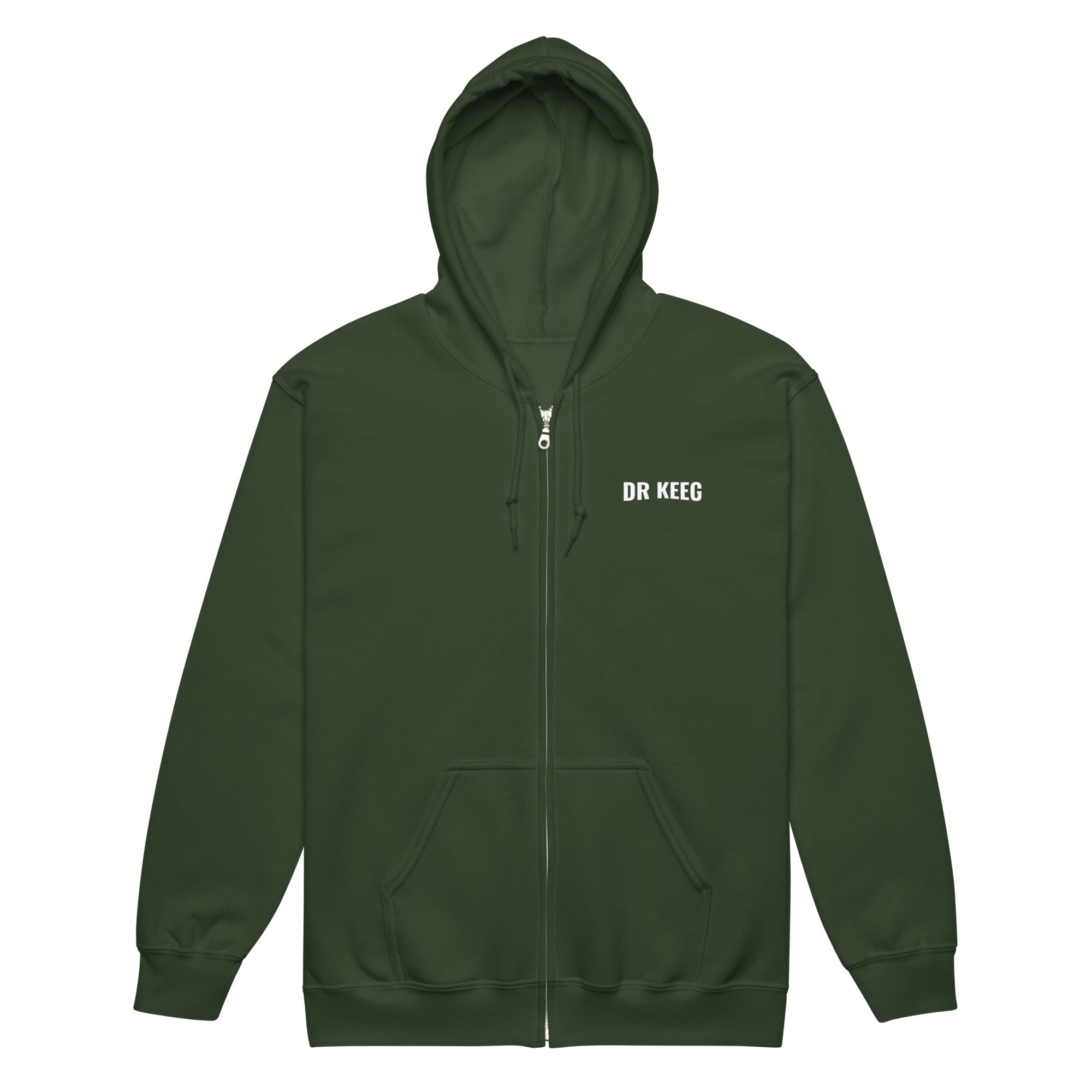 Dr Keeg Premium Zip Hoodie in forest green, front view