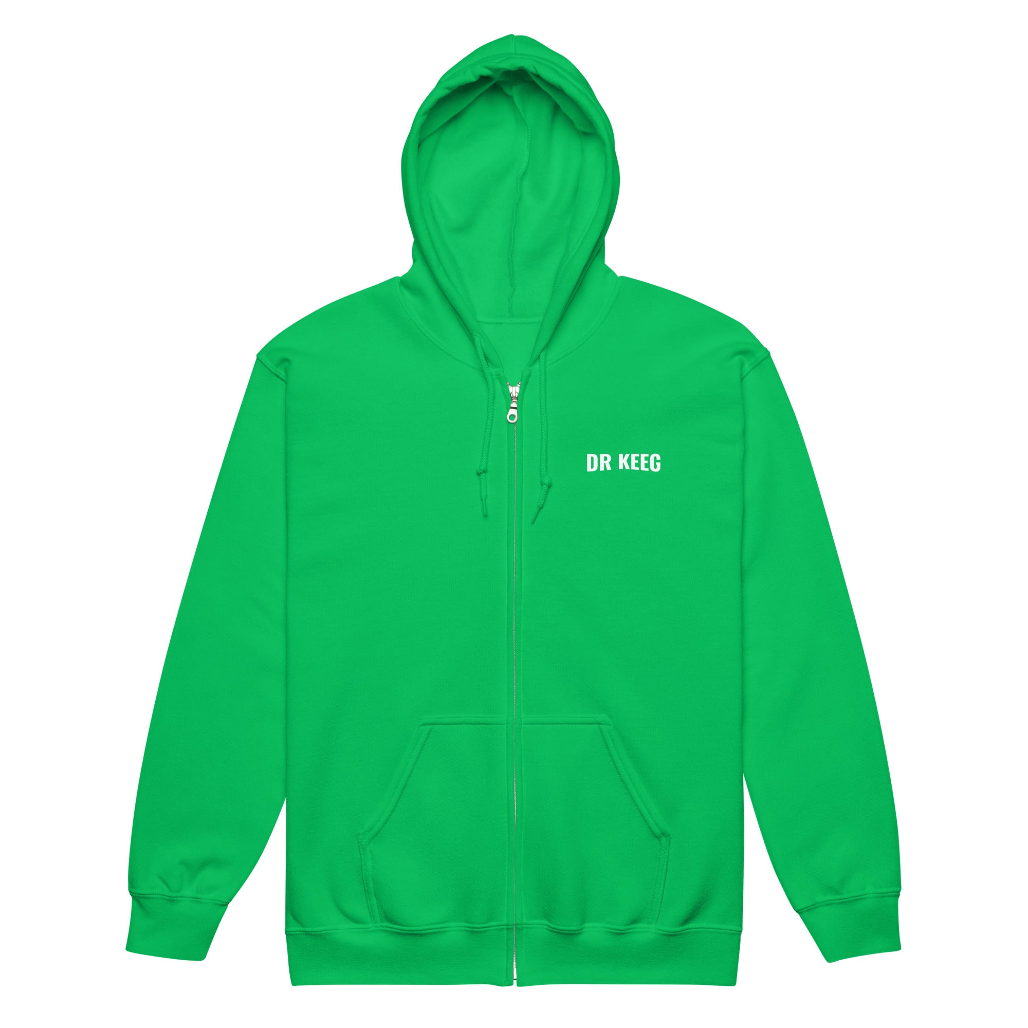 Dr Keeg Premium Zip Hoodie in Irish green, front view