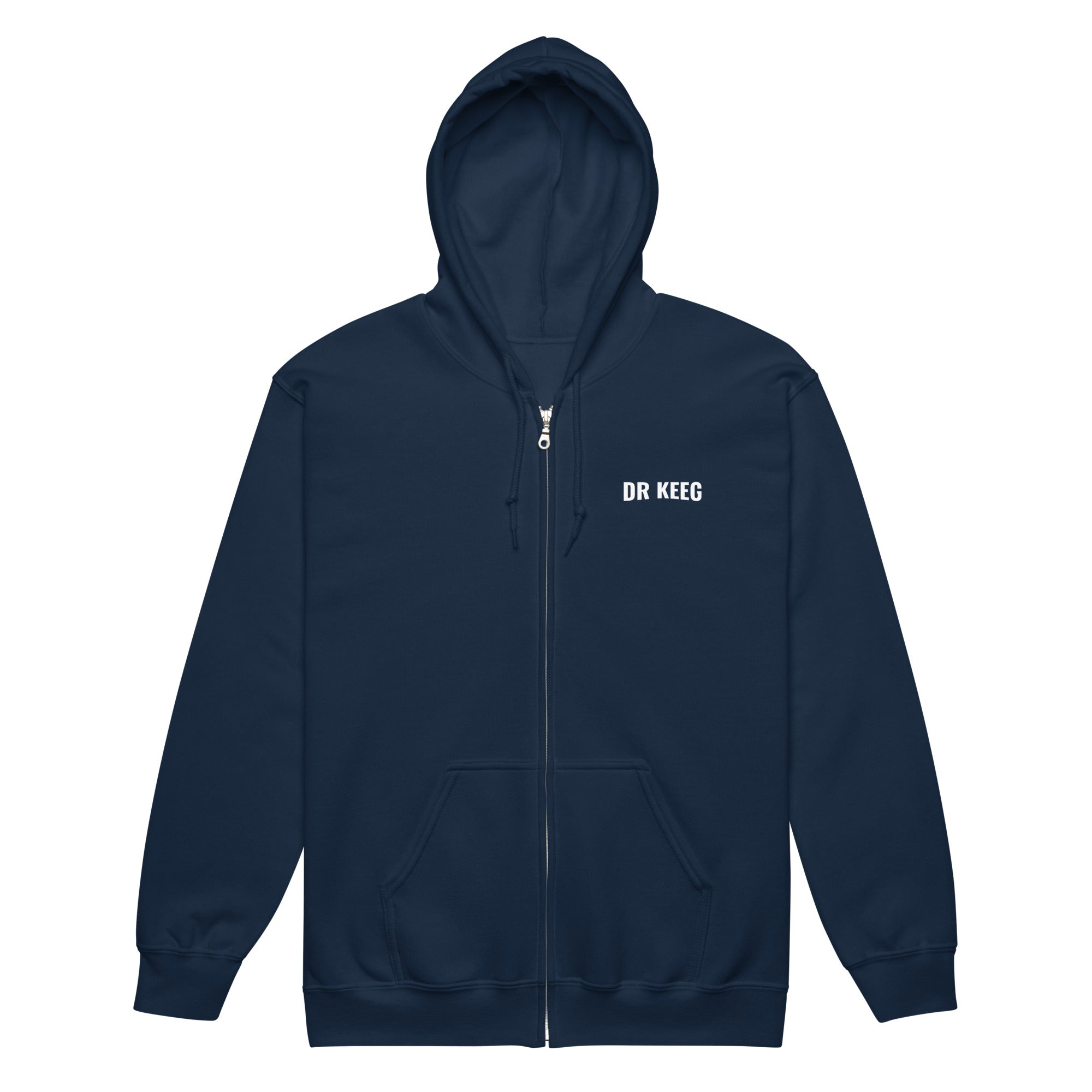 Dr Keeg Premium Zip Hoodie in navy, front view