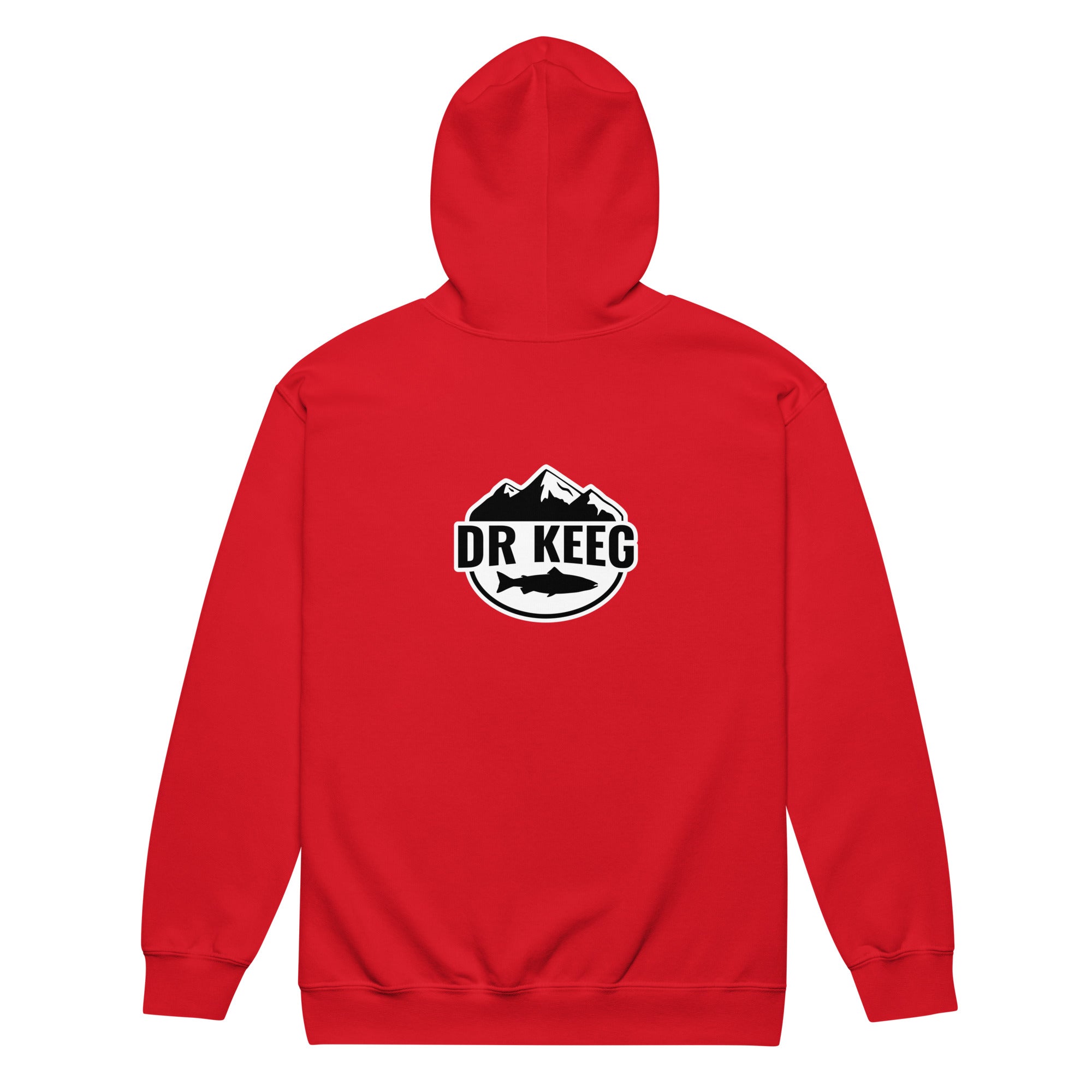 Dr Keeg Premium Zip Hoodie in red, back view