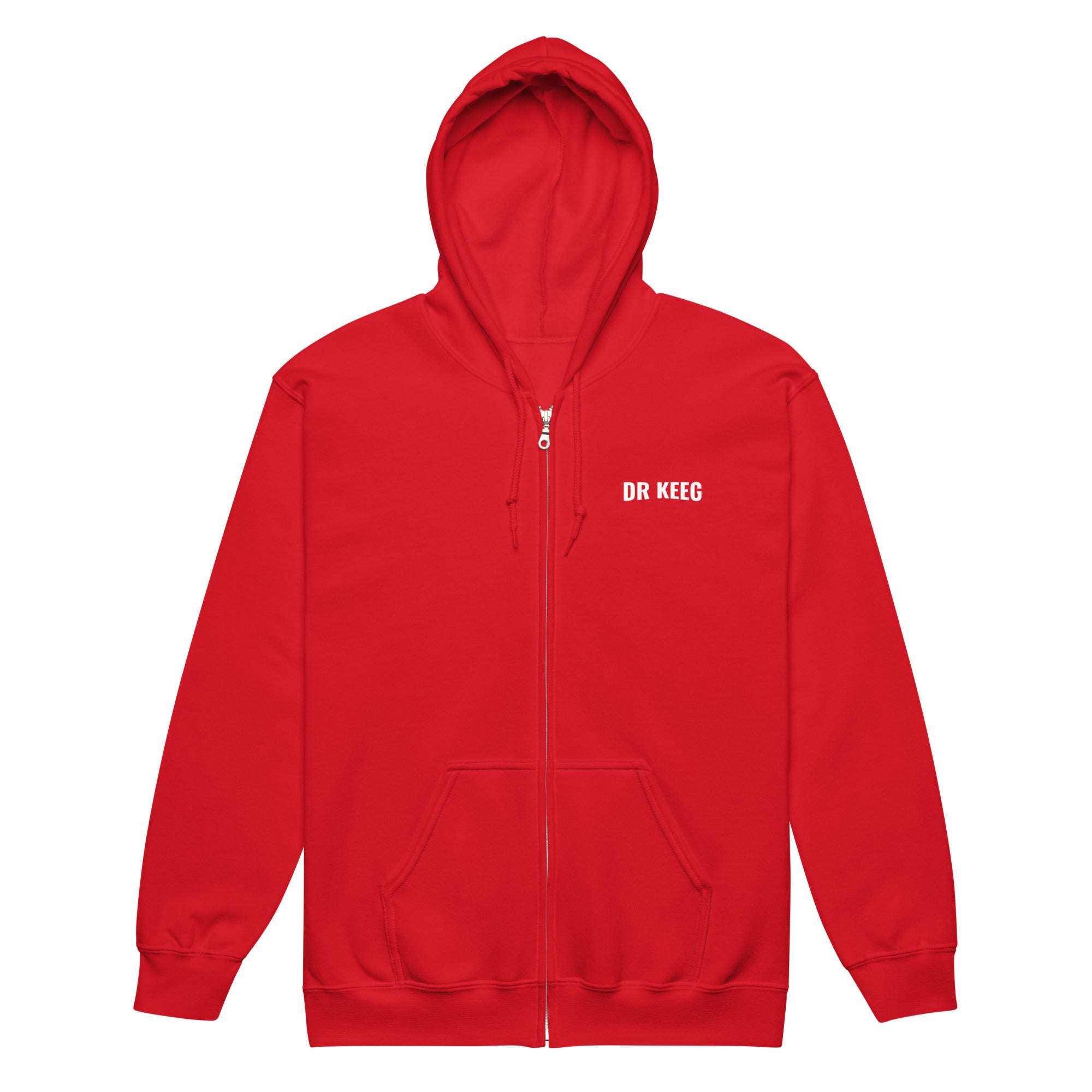 Dr Keeg Premium Zip Hoodie in red, front view
