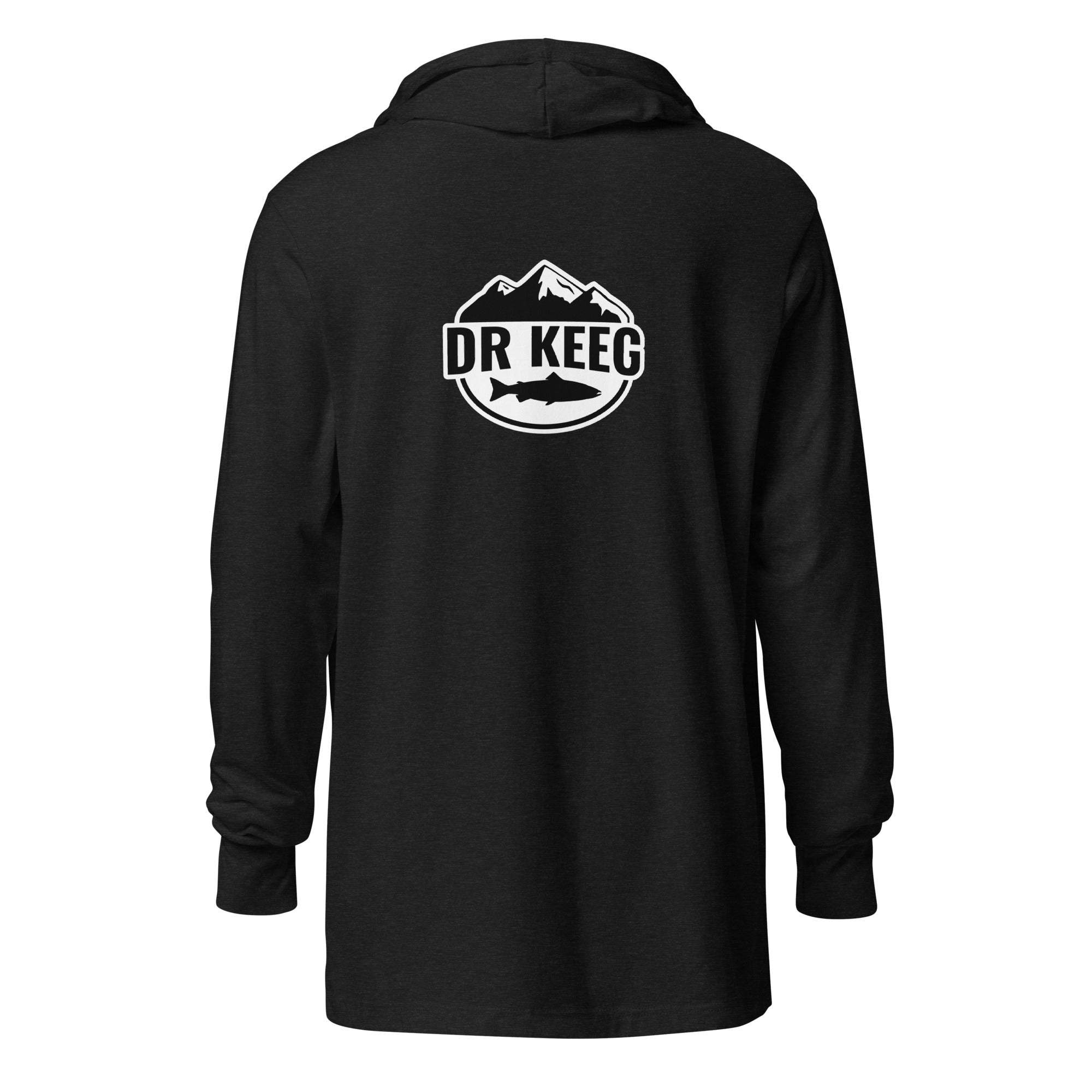 Dr Keeg hooded longsleeve in charcoal-black triblend, back view