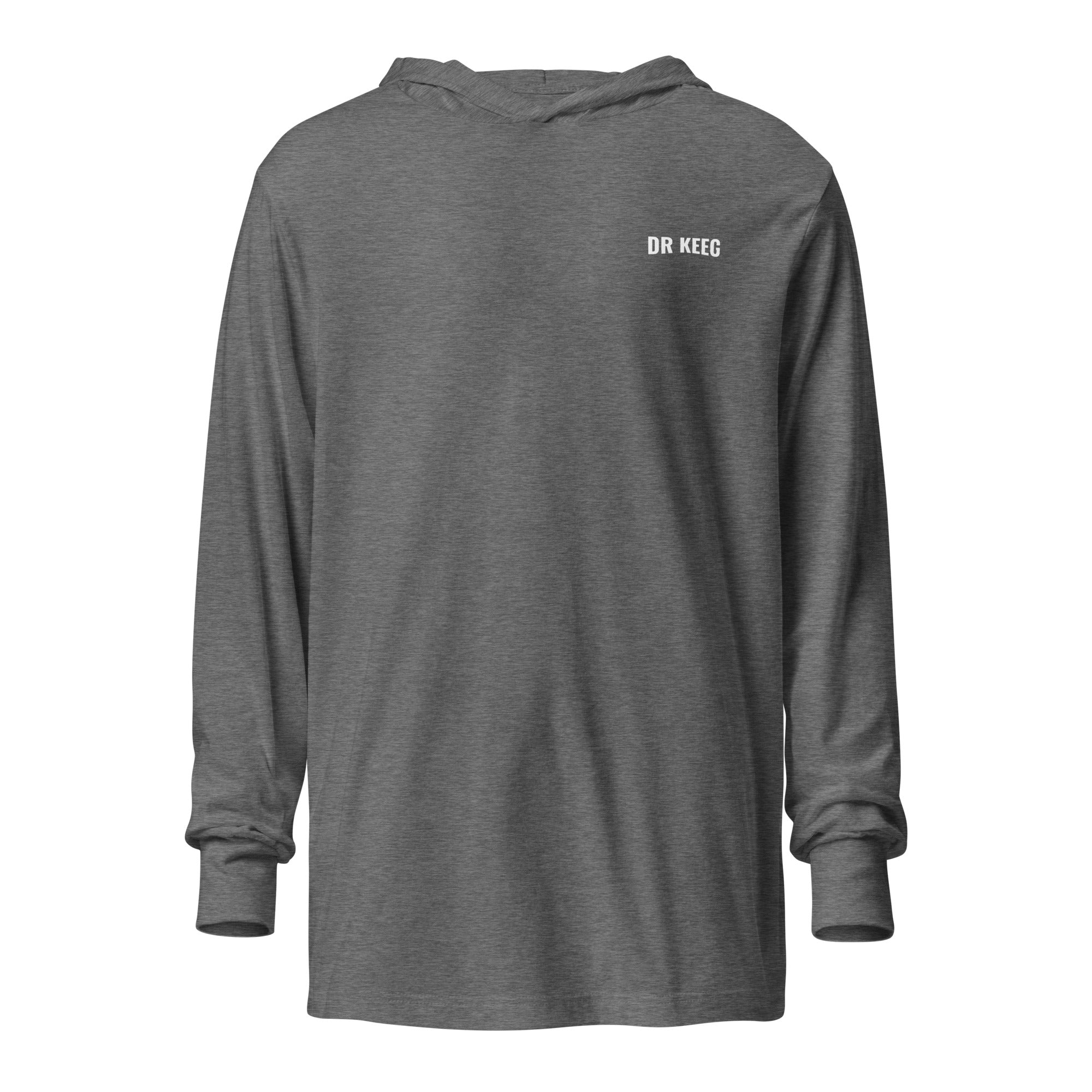 Dr Keeg hooded longsleeve in grey triblend, front view