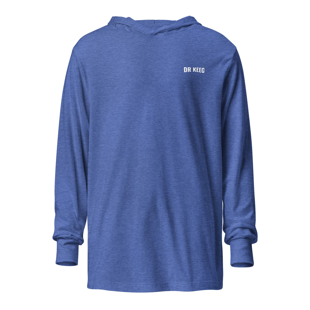 Dr Keeg hooded longsleeve in heather true royal, front view