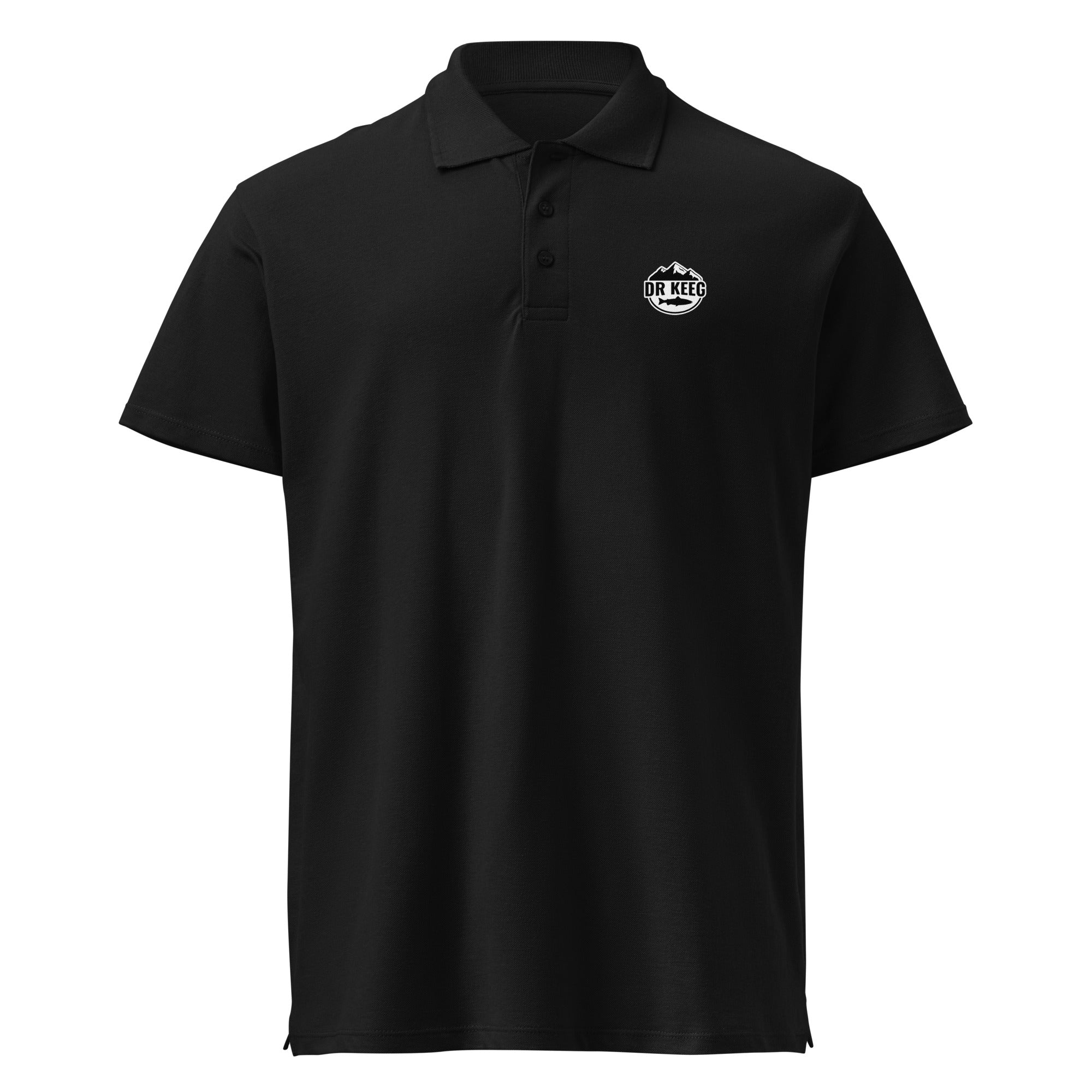 Dr Keeg premium field polo in black, front view