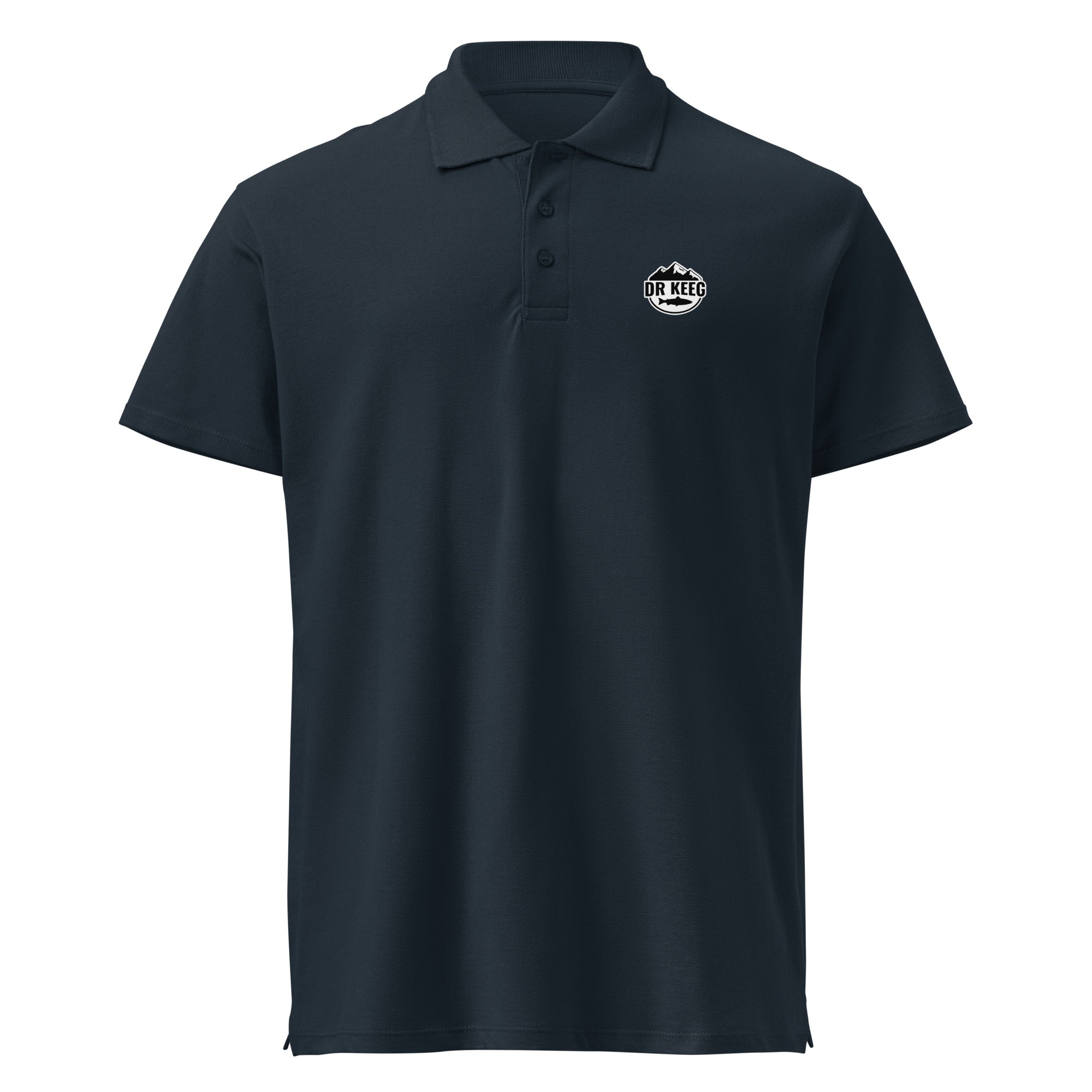 Dr Keeg premium field polo in navy, front view