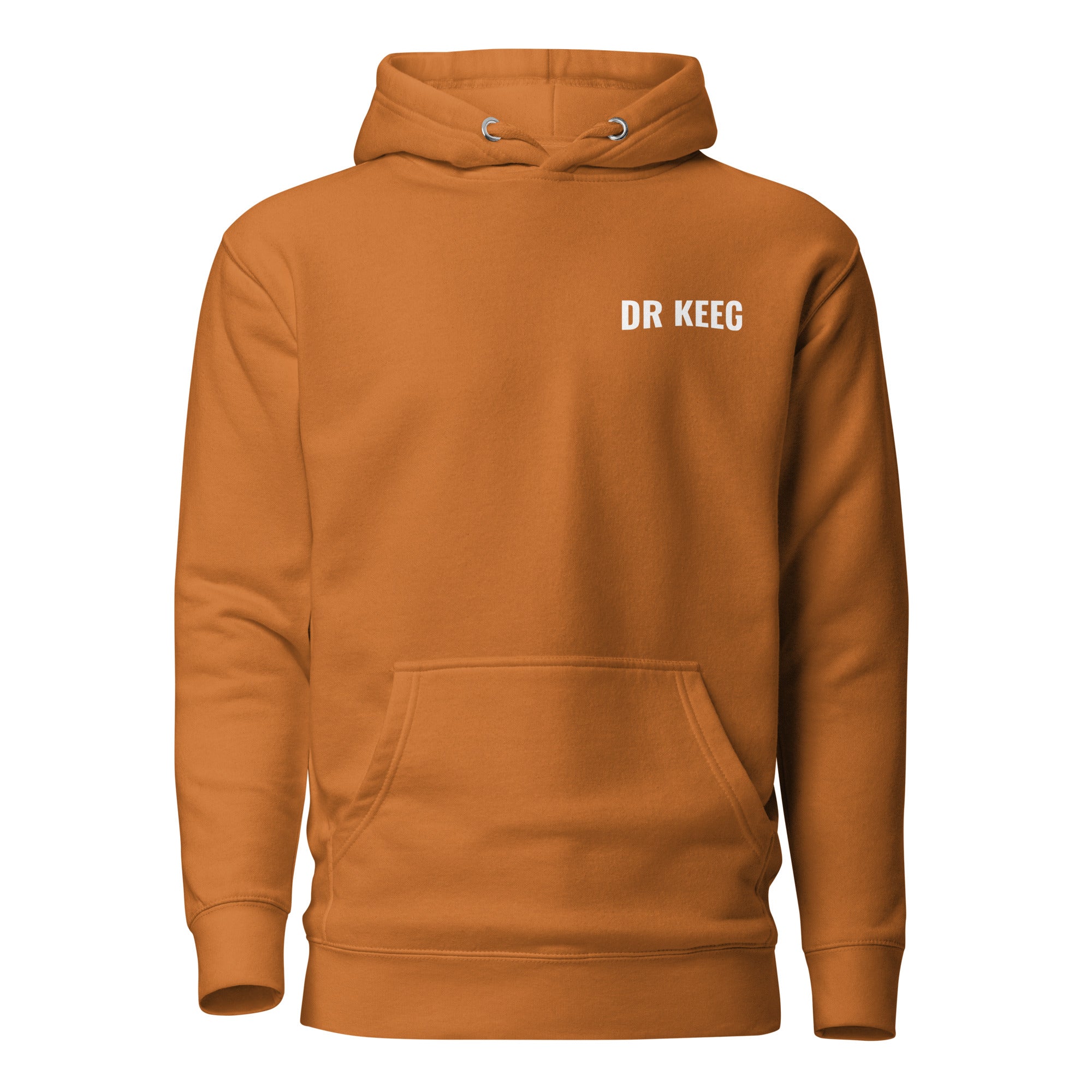 Dr Keeg premium hoodie in adobe, front view