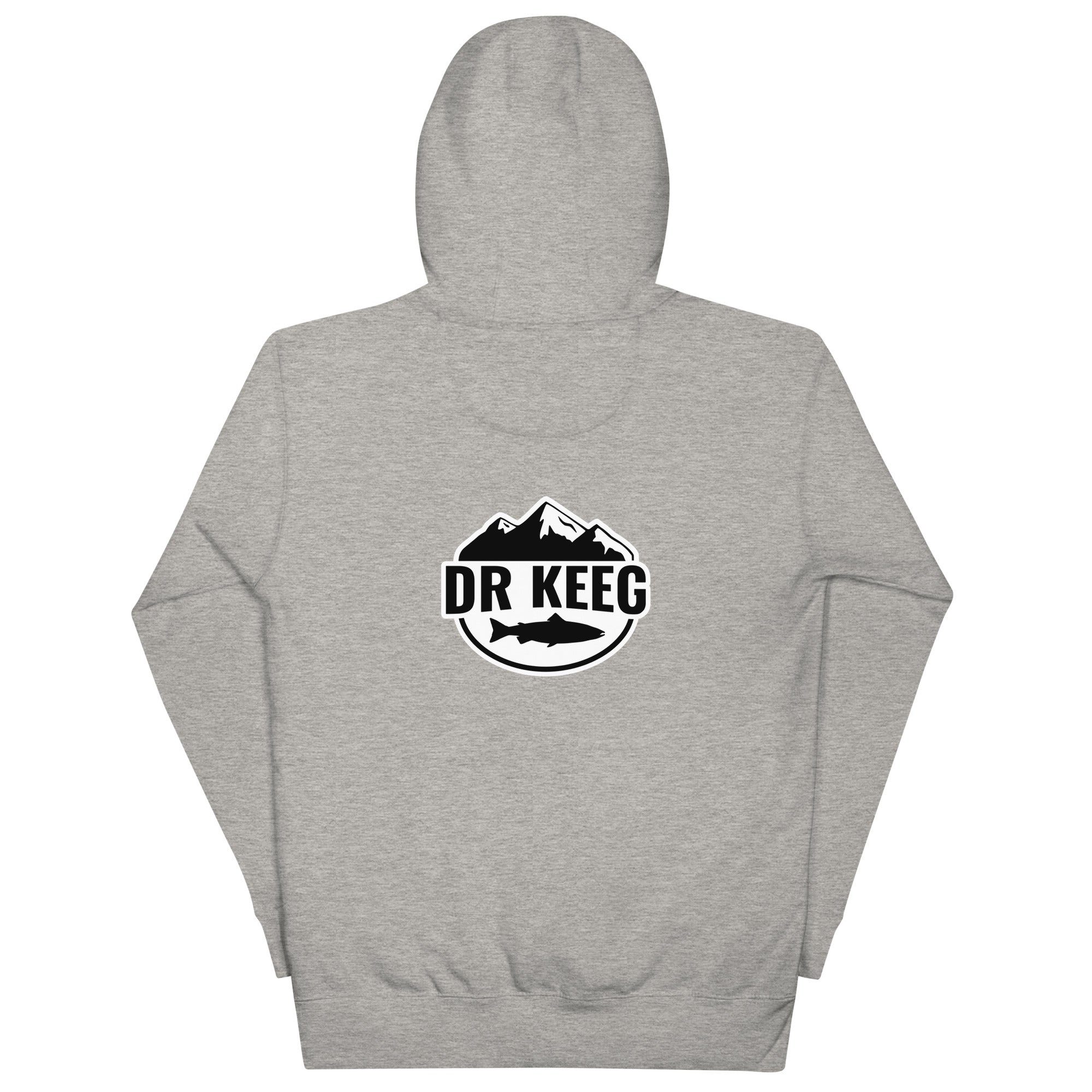 Dr Keeg premium hoodie in carbon grey, back view