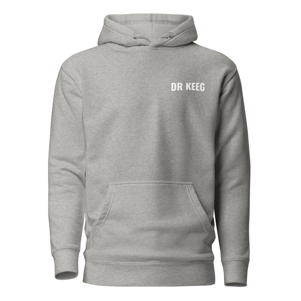 Dr Keeg premium hoodie in carbon grey, front view