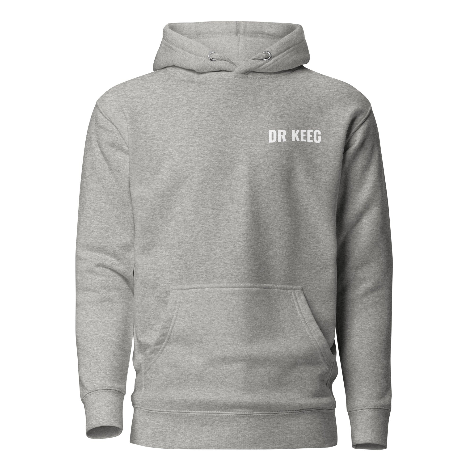 Dr Keeg premium hoodie in carbon grey, front view