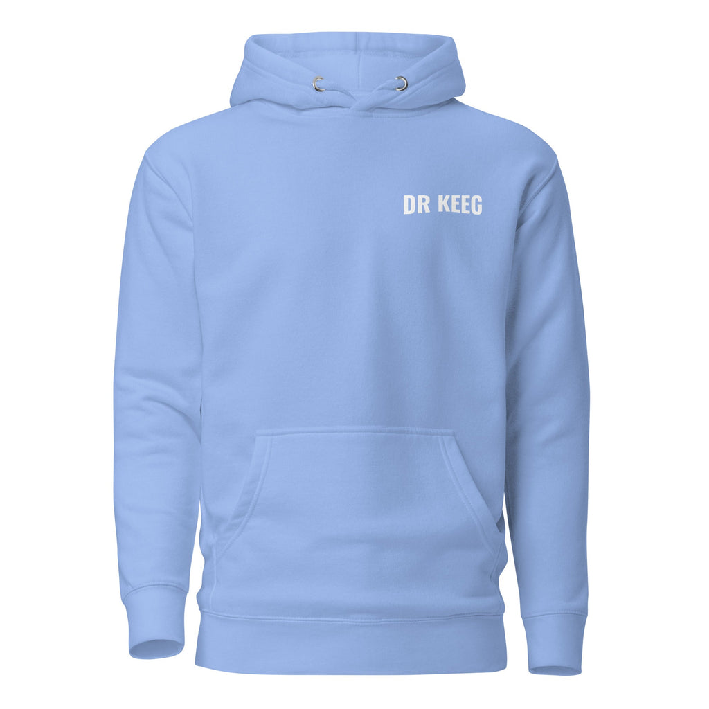 Dr Keeg premium hoodie in carolina blue, front view