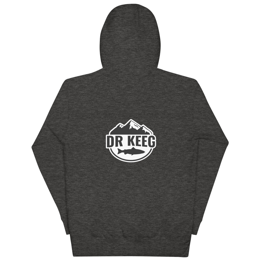 Dr Keeg premium hoodie in charcoal heather, back view