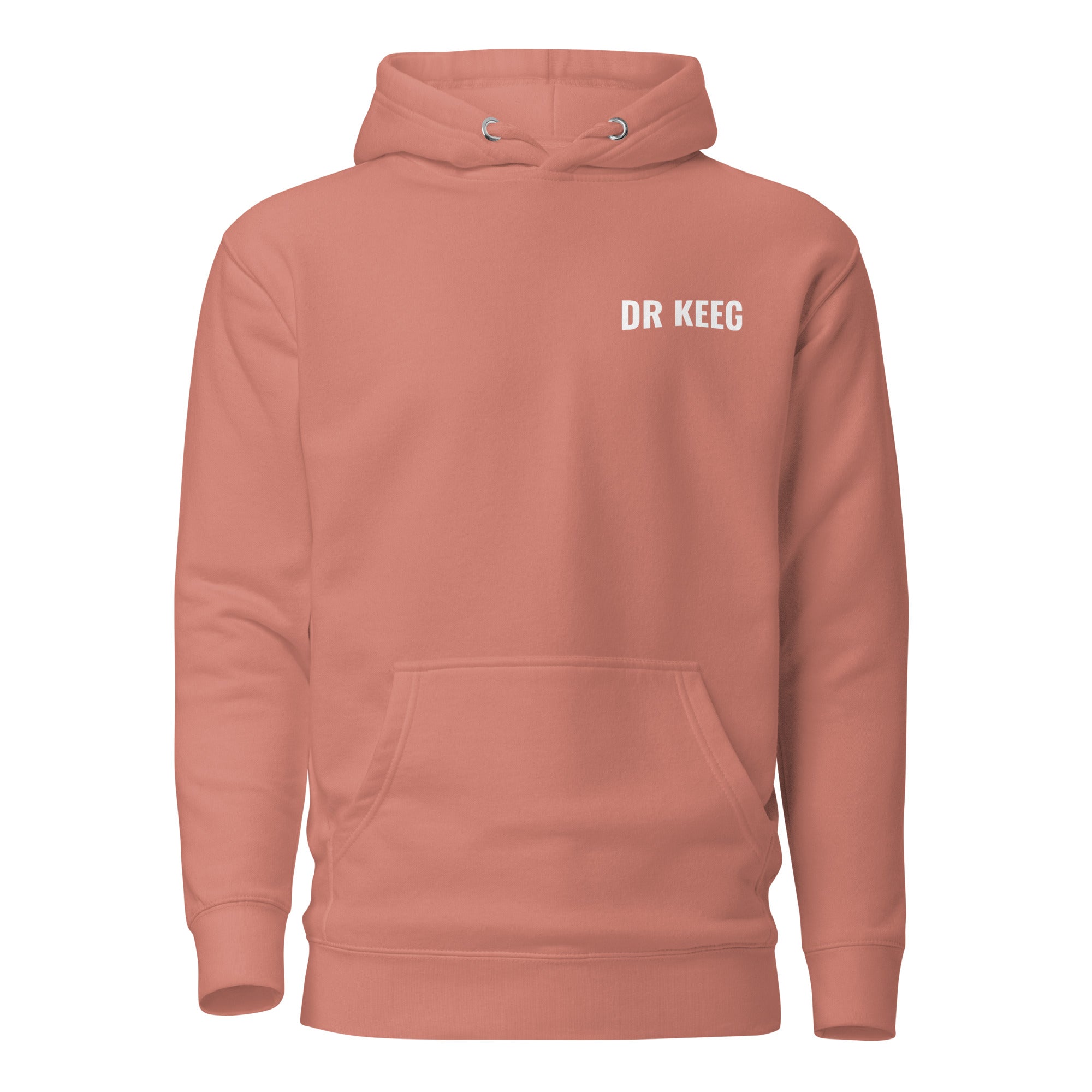 Dr Keeg premium hoodie in dusty rose, front view