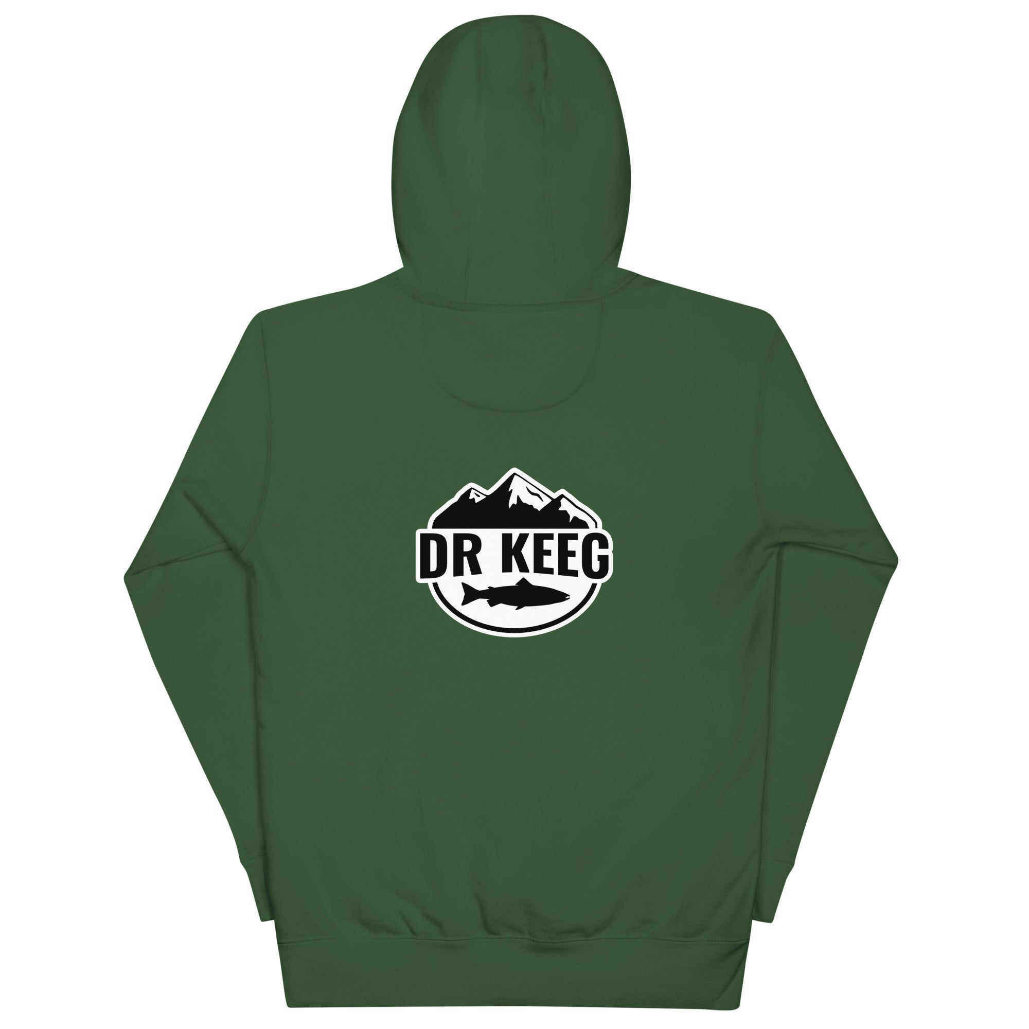 Dr Keeg premium hoodie in forest green, back view