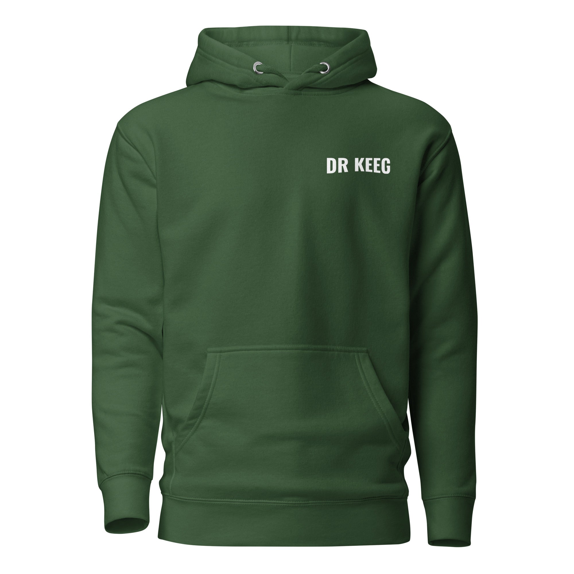 Dr Keeg premium hoodie in forest green, front view