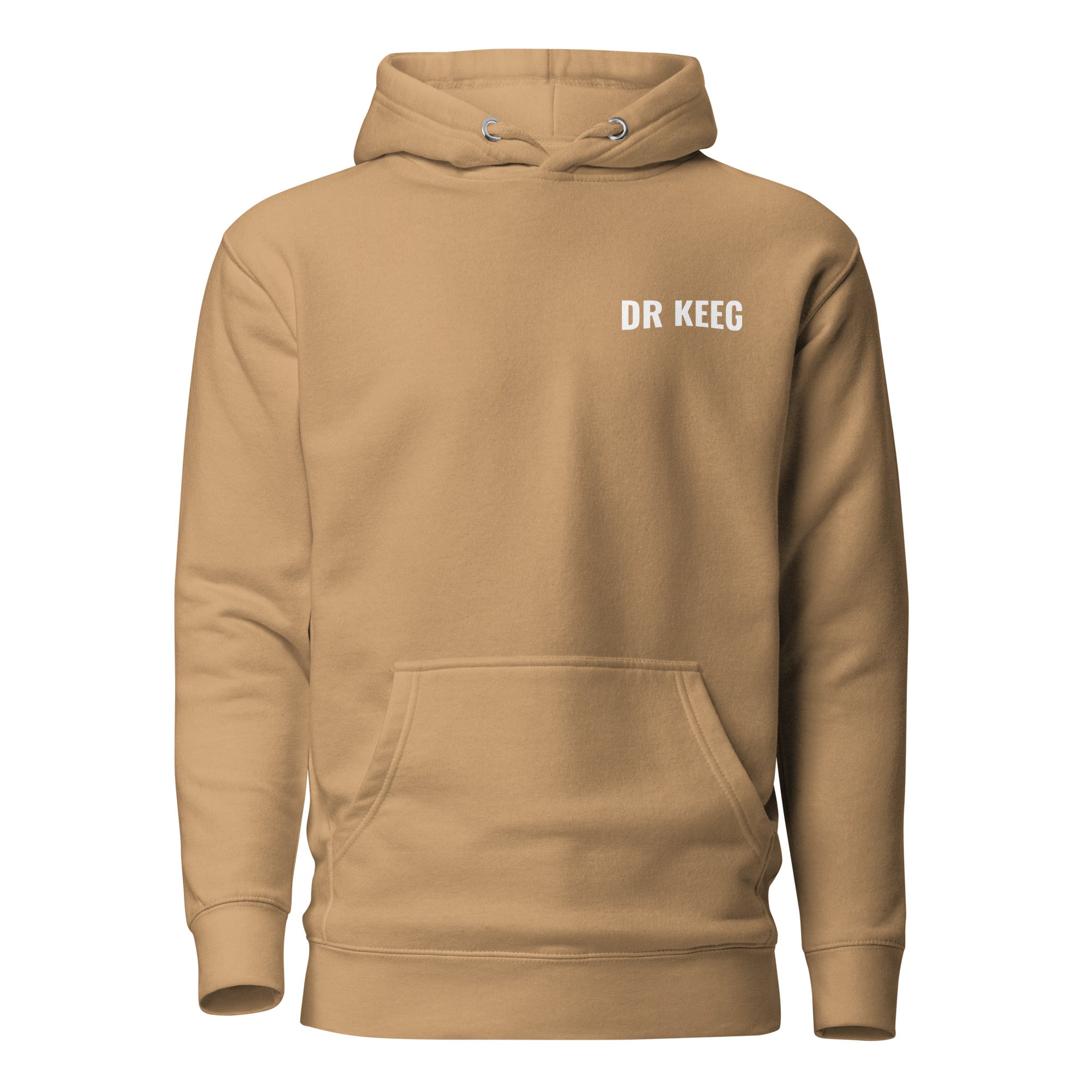 Dr Keeg premium hoodie in khaki, front view