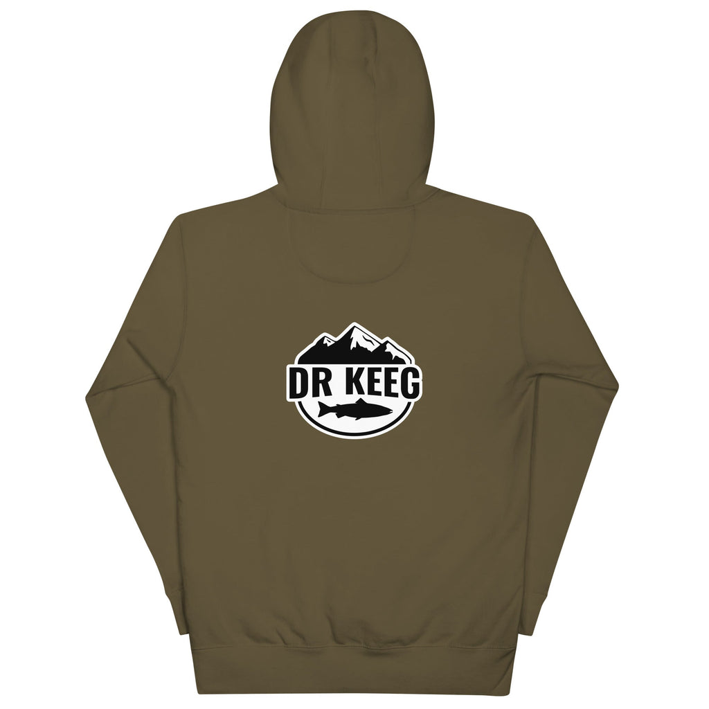 Dr Keeg premium hoodie in military green, back view
