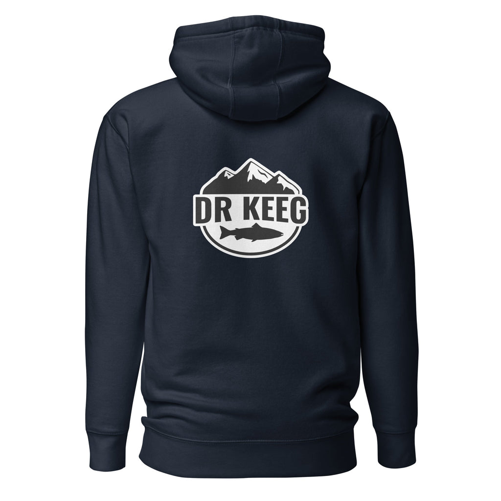 Dr Keeg premium hoodie in navy blazer, back view