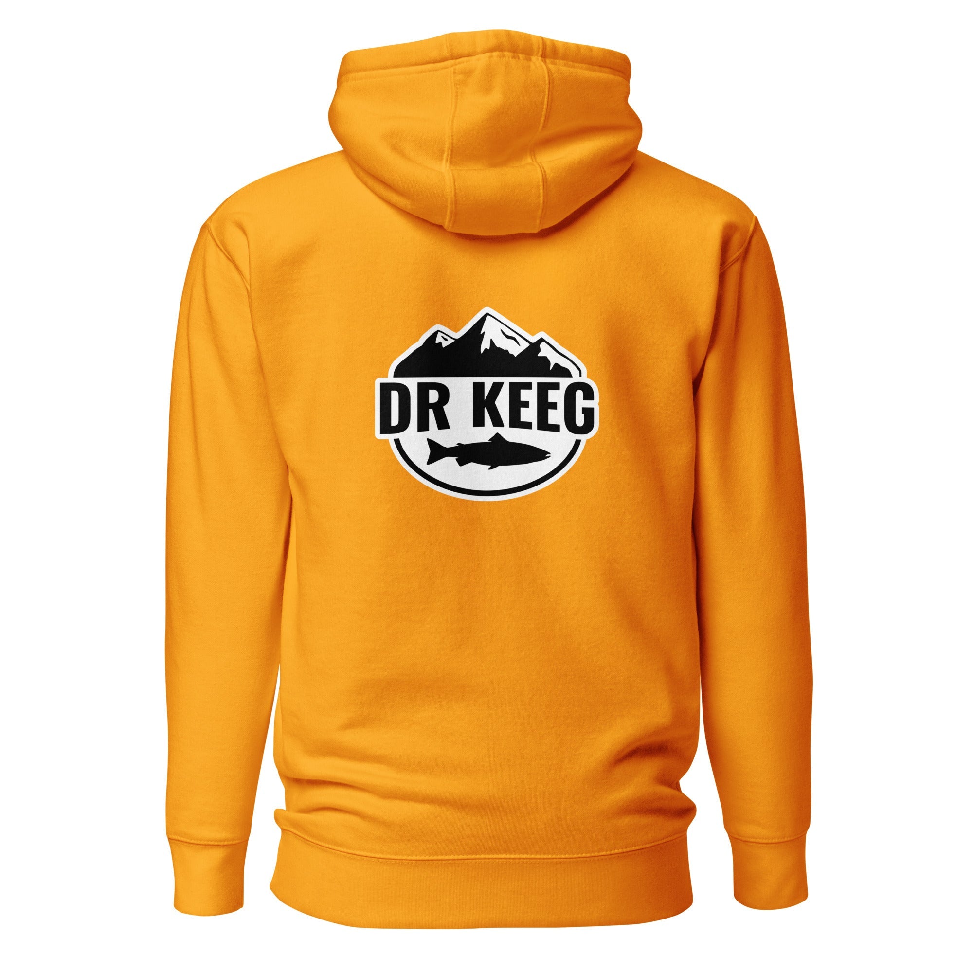 Dr Keeg premium hoodie in team gold, back view
