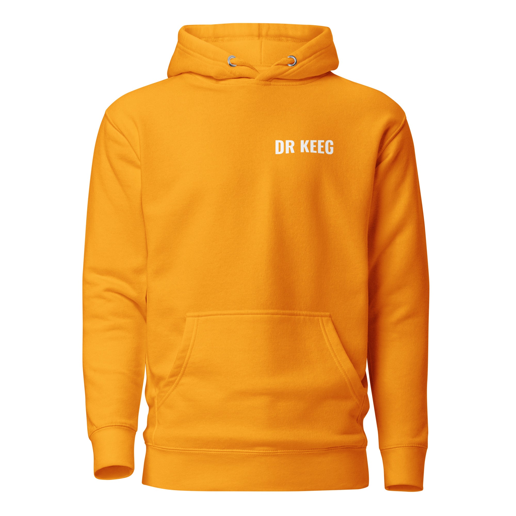 Dr Keeg premium hoodie in team gold, front view