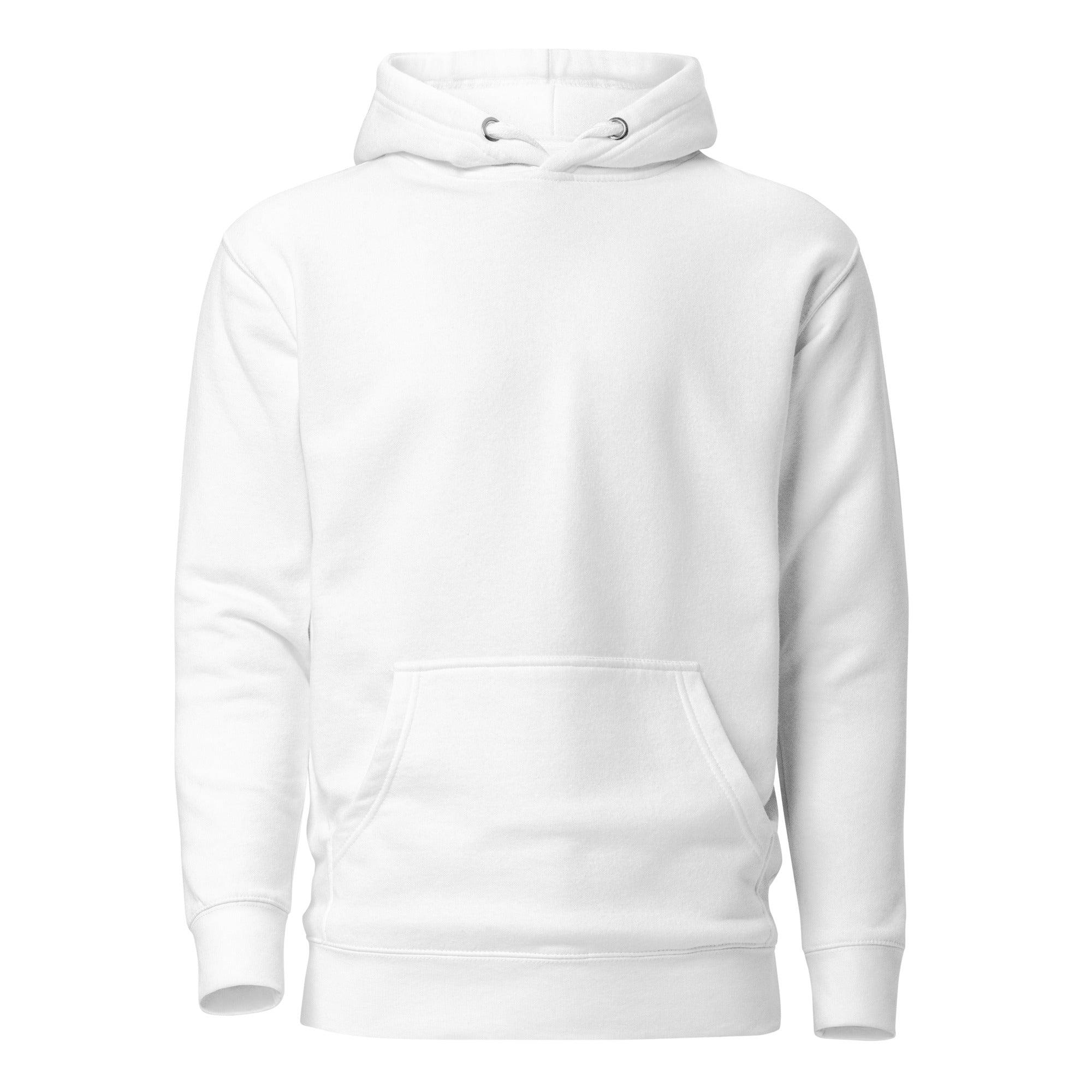 Dr Keeg premium hoodie in white, front view