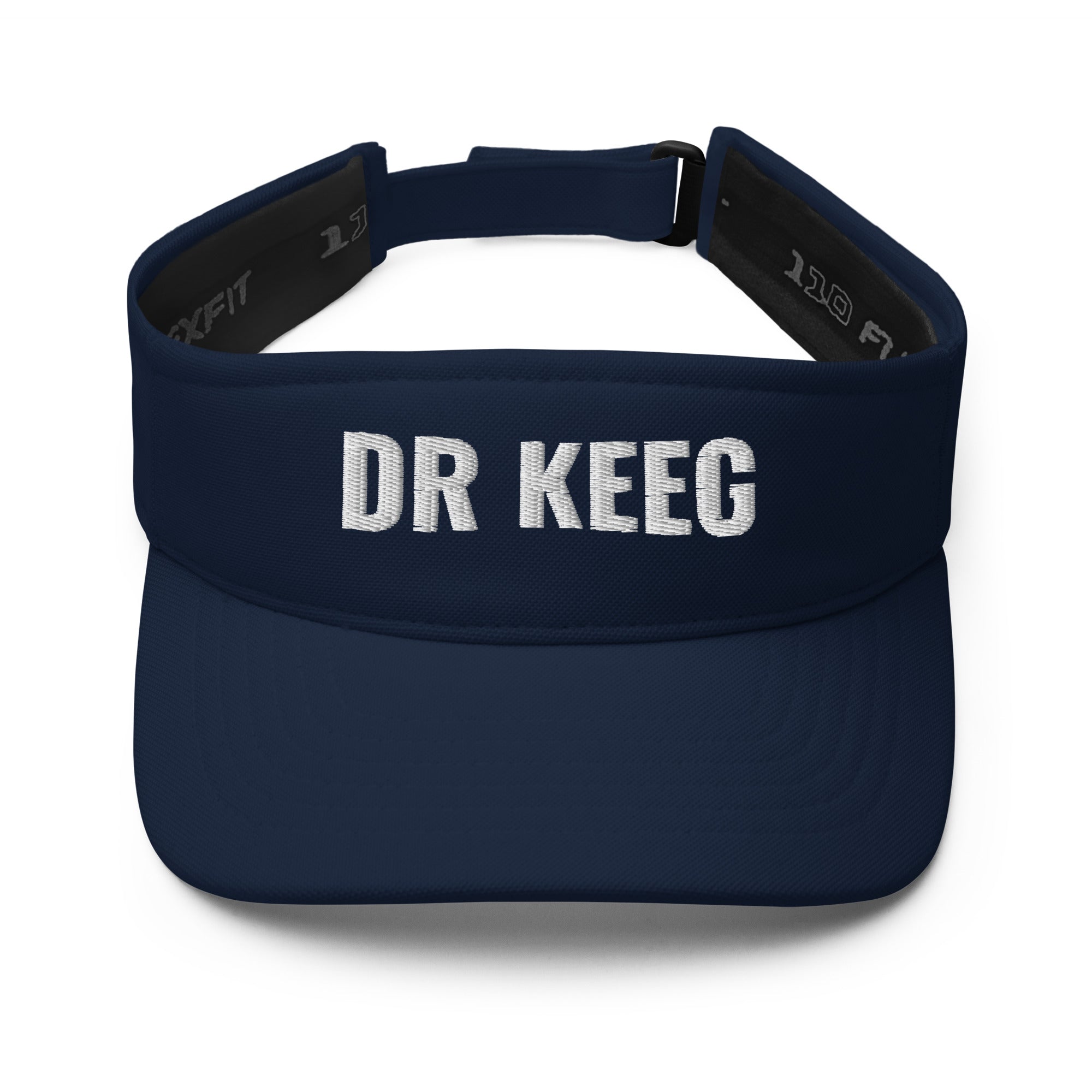 Dr Keeg navy low-profile fishing visor, front view with white embroidered logo